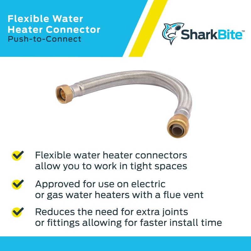 SharkBite موصل سخان الماء المرن المضفر بطول 15 بوصة من شيركبايت، 3/4 بوصة توصيل بالضغط x 3/4 بوصة FIP، فولاذ مقاوم للصدأ، U3088FLEX15LF - Image 4